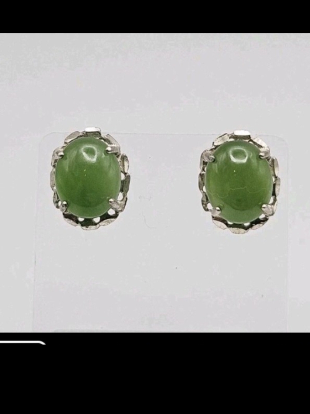 Green Oval Stone Silver-Trim Stud Earrings